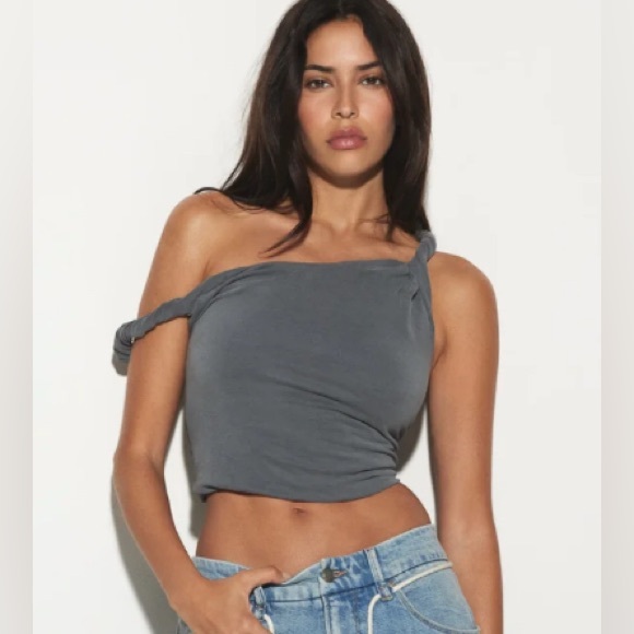 Good American Pants - GOOD AMERICAN NWT Sandwashed Jersey Grey Off The Shoulder Top Size 2XL